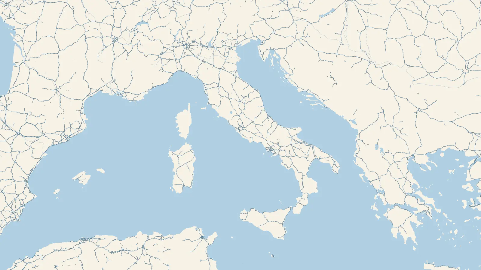 Carta d'Italia con la rotta Fiera di Genova Marina, Termini Imerese disegnata sopra
