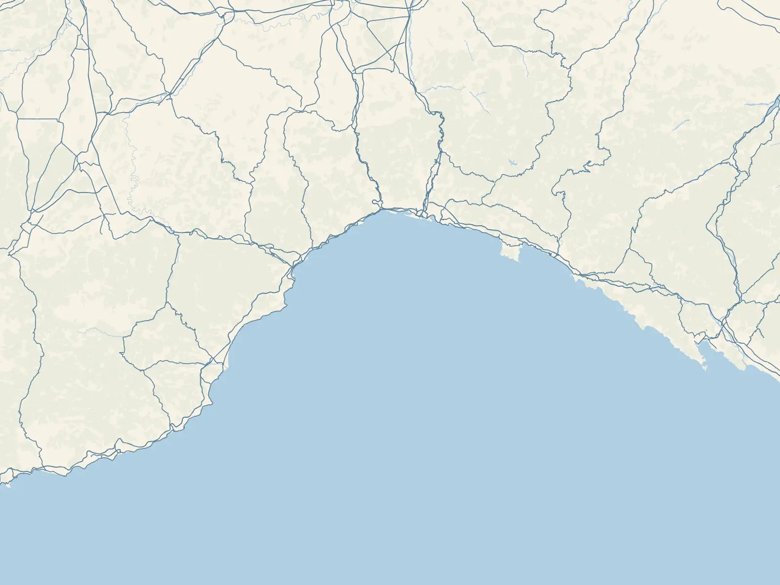 Carta della Liguria con 55 approdi segnati da un punto colorato per tipo.