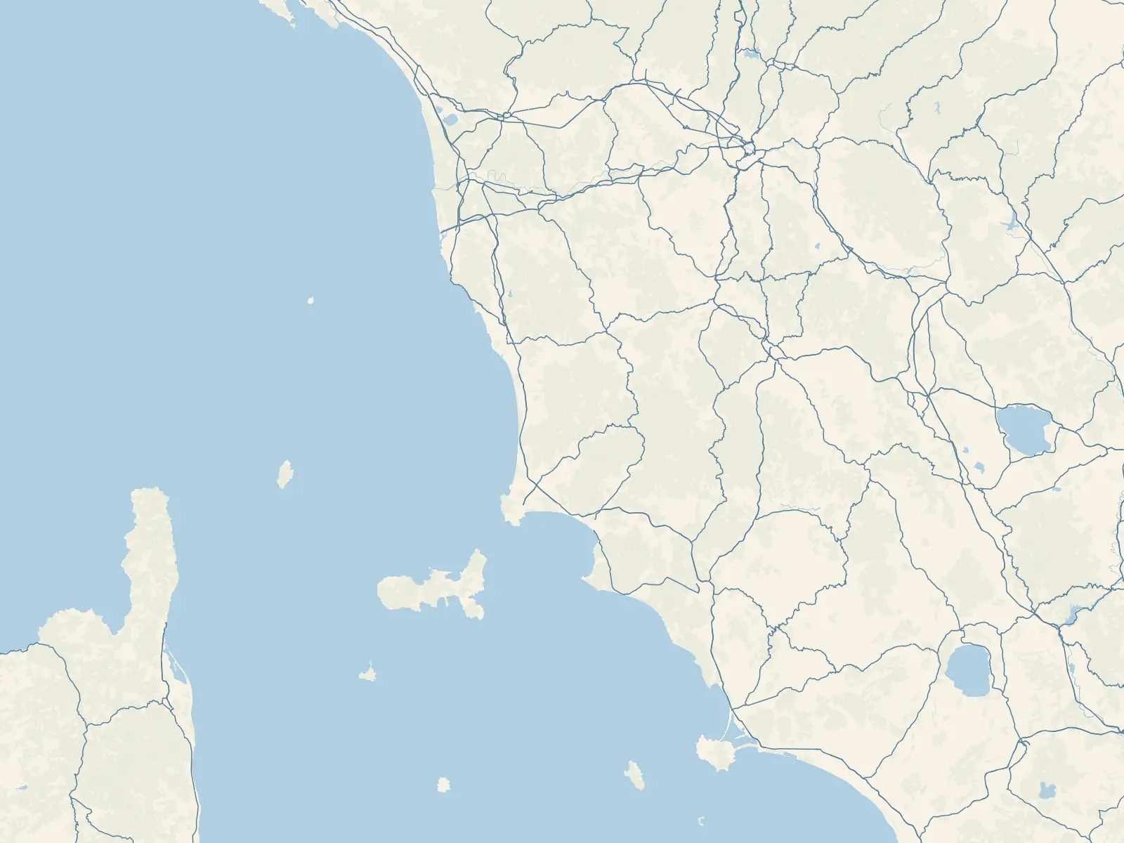 Carta della Toscana con 46 approdi segnati da un punto colorato per tipo.