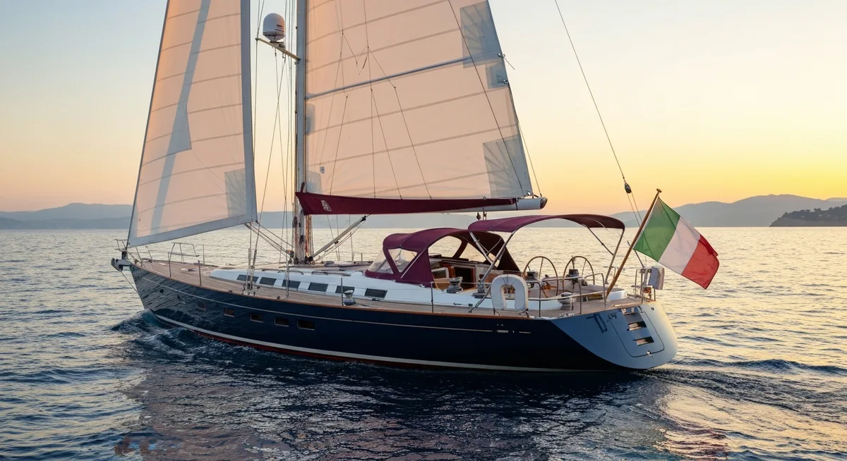 Yacht italiano al tramonto in Mediterraneo