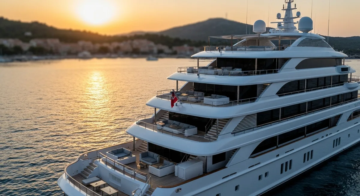 Yacht ormeggiato in porto siciliano al tramonto