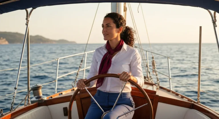 Skipper al timone di una barca a vela in Sicilia