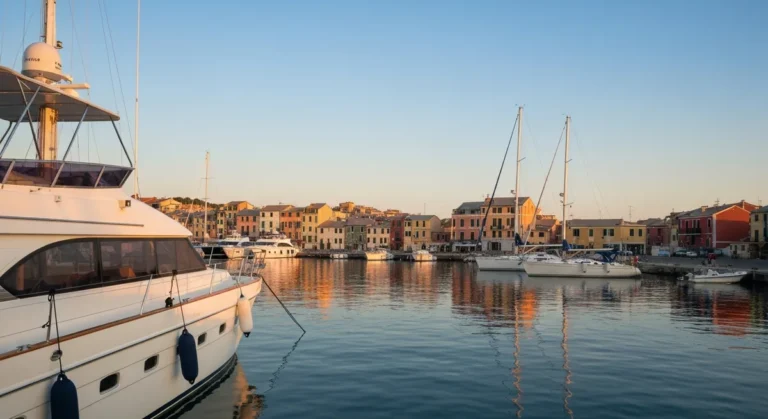 Imbarcazioni ormeggiate in marina italiana al tramonto