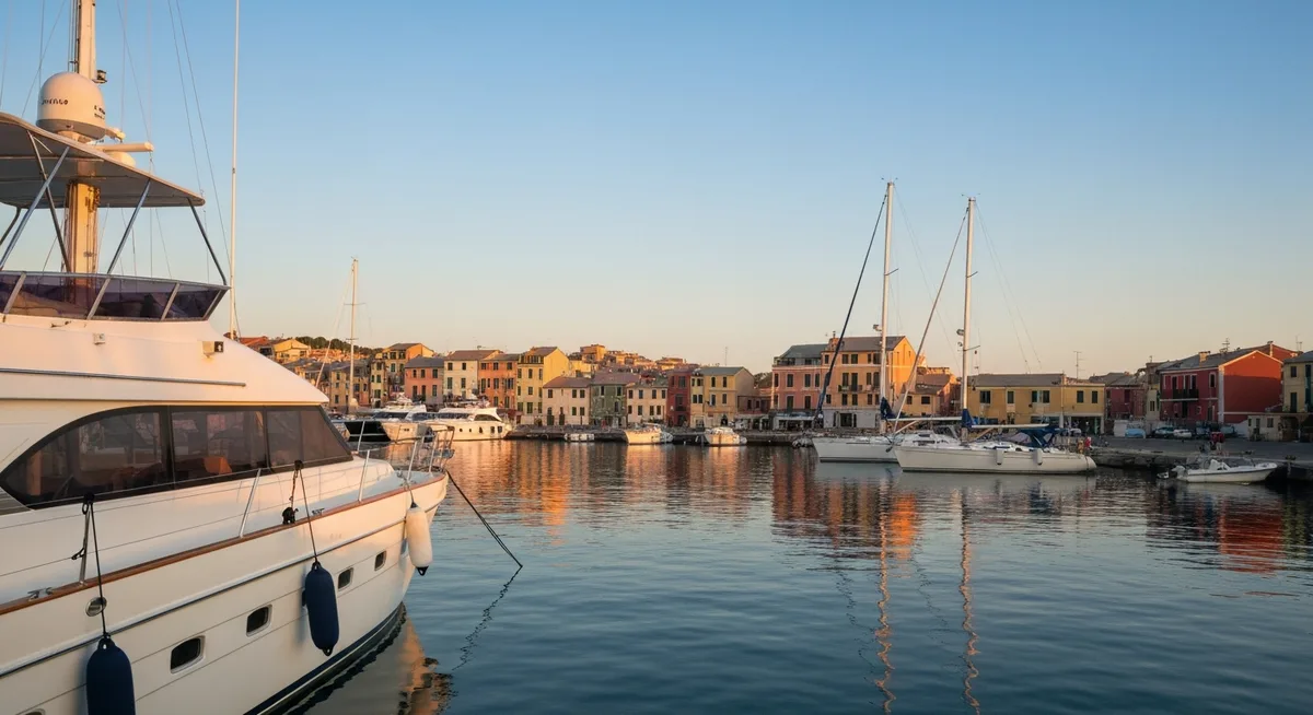 Imbarcazioni ormeggiate in marina italiana al tramonto